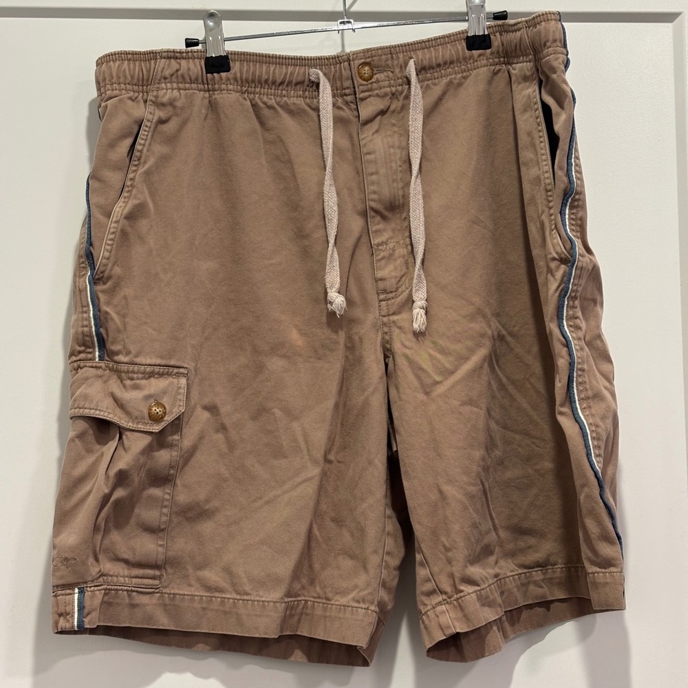 Op Ocean Pacific Mens XL Cargo Shorts Khaki Tan Elastic Waist Drawstring 22888